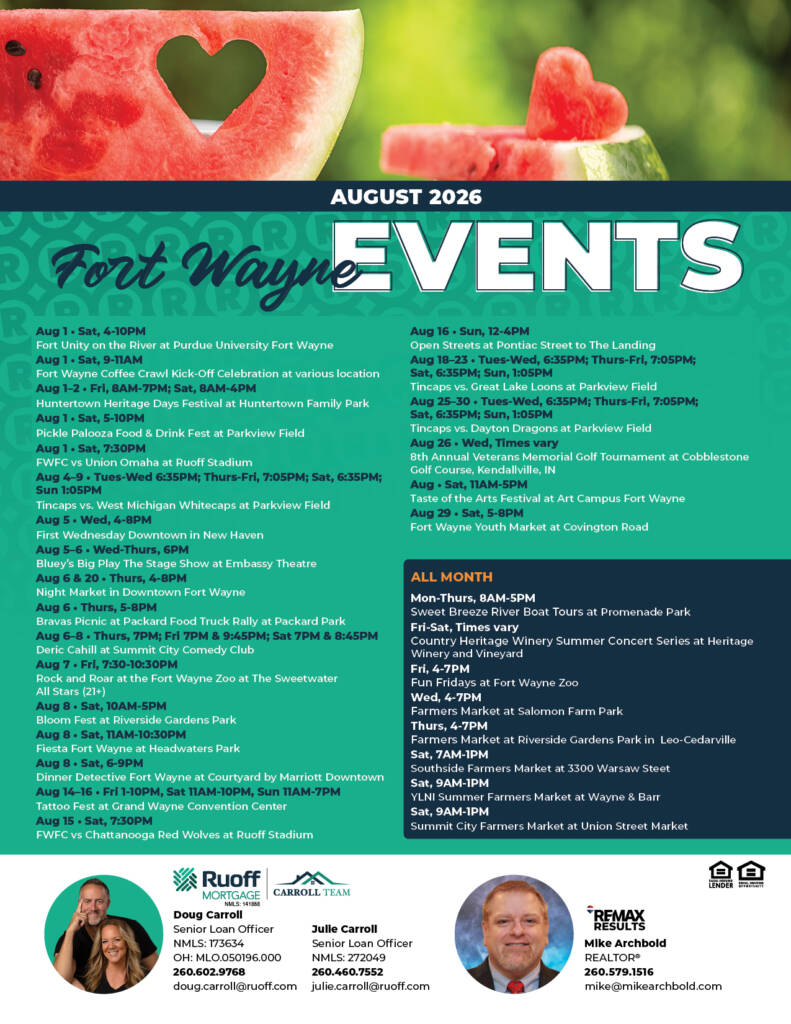Are You Ready For Some Fort Wayne Fun? August 2026 Events | Hoosier Home Listings | Michael Archbold